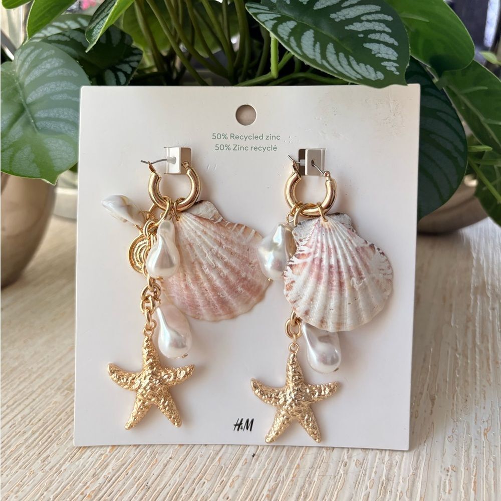 NWT H&M Starfish Shell Long Dangle Earrings